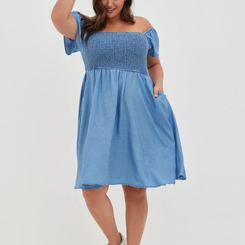 Torrid Chambray Off-Shoulder Dress